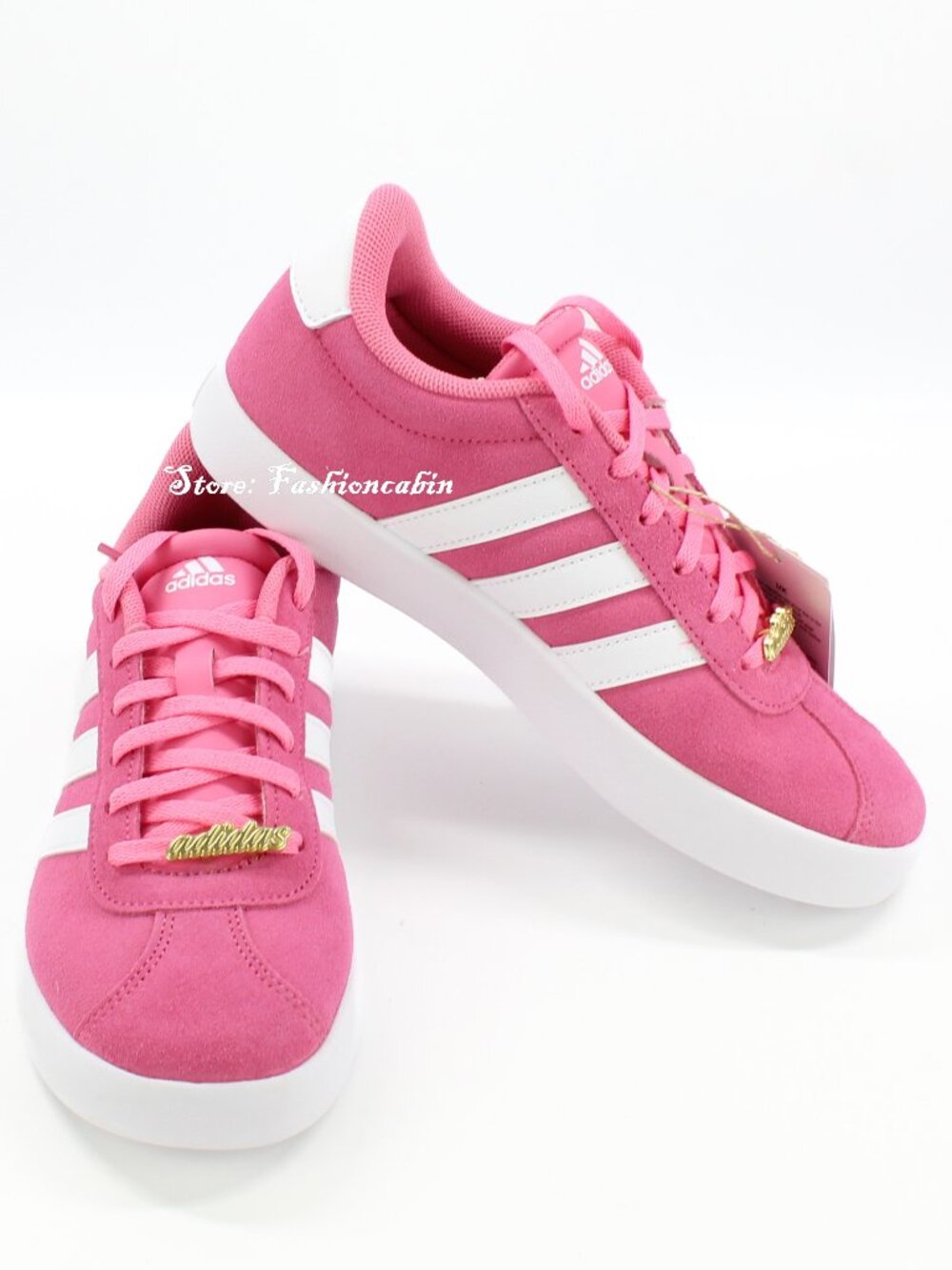 NEW Adidas VL Court 3.0 Sneaker, Pink/ White Girls' Casual Shoe Big Kids' 5